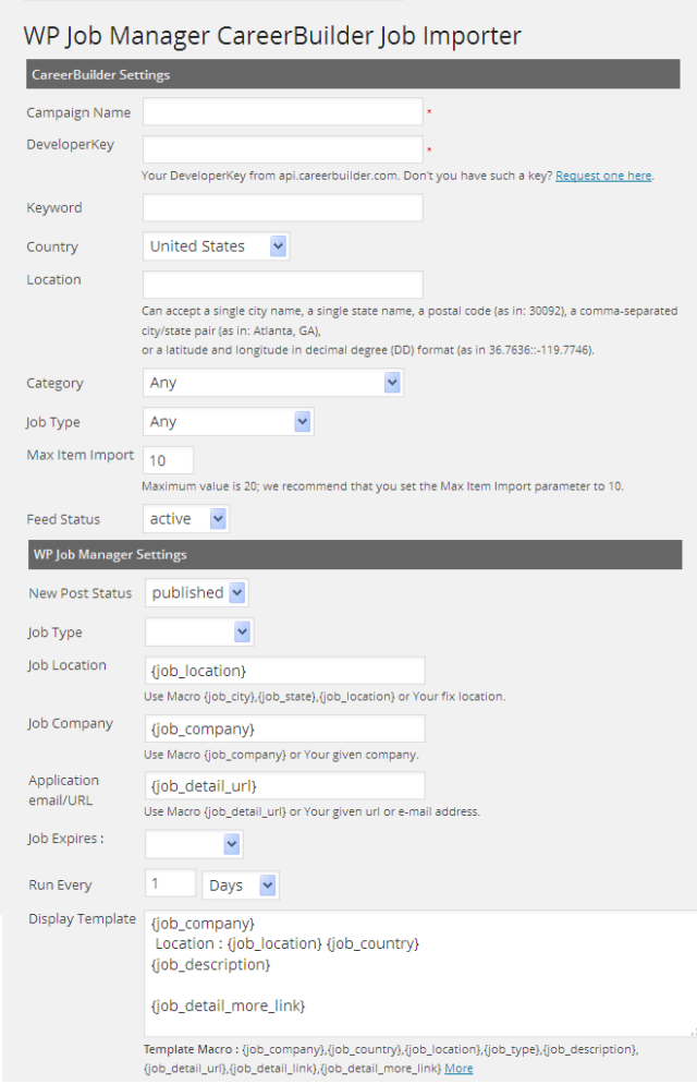 WP Job Manager CareerBuilder Job Importer screenshot