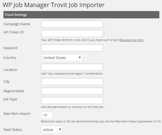 Wp job manager trovit job importer